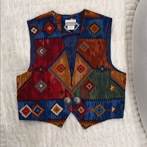 VINTAGE Western Vest Concho Buttons" Southwestern Aztec Vest L Cowgirl Festival